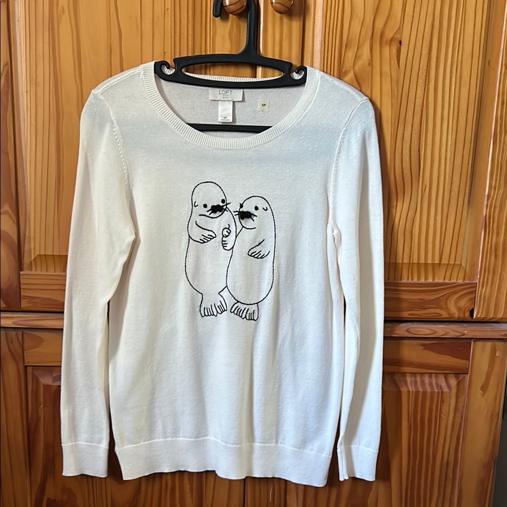 Loft White Sweater with Otter Design